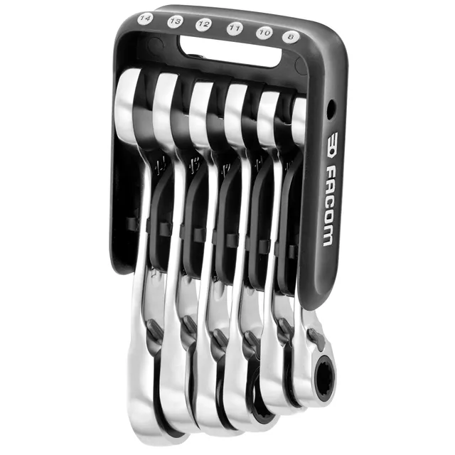 facom-467bs-jp6pb-jeu-de-6-cl-s-mixtes-cliquet-courtes-8-14-mm-avec-fourche-anti image 1
