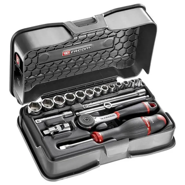 facom-r-161-3p6-coffret-de-douilles-1-4-6-pans-m-triques-19-pi-ces-cliquet-13-do image 1