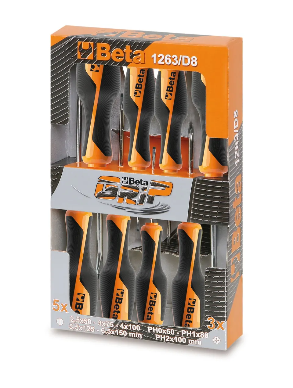 beta-tools-1263-d8-jeu-de-8-tournevis-plats-et-phillips-acier-5-plats-3-ph0-ph2 image 1