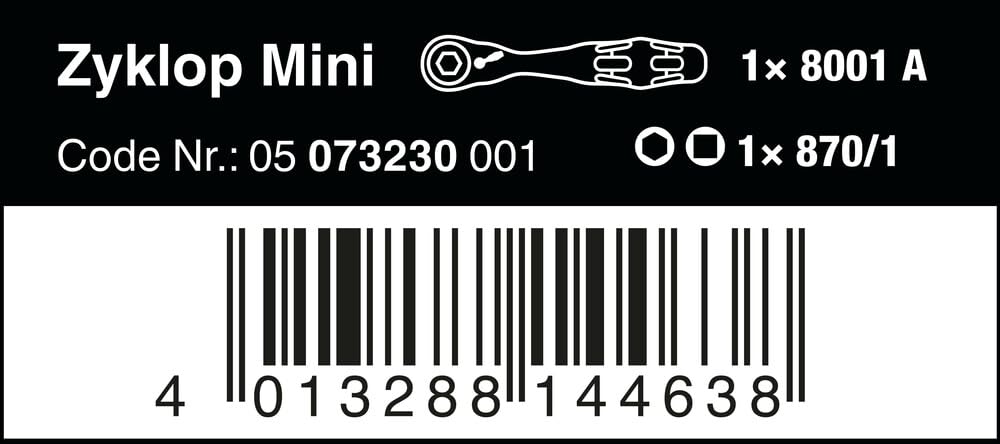 wera-8001-a-zyklop-mini-cliquet-1-4-sb-05003760001-2-pi-ces-60-dents-angle-de-re image 2
