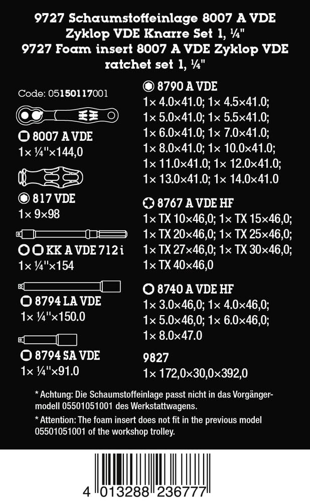 wera-9727-insert-en-mousse-zyklop-vde-pour-jeu-avec-cliquet-8007-a-vde-1-4-30-pi image 2